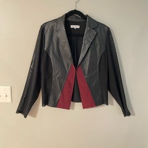 Adore, vegan leather, sheer sleeves jacket with Red trim size L